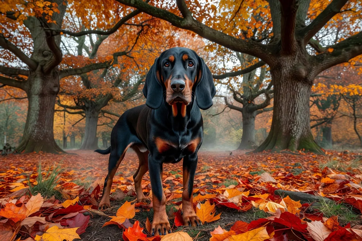 Chien de Saint-Hubert, race emblématique des équipages de vénerie belges, en forêt ardennaise