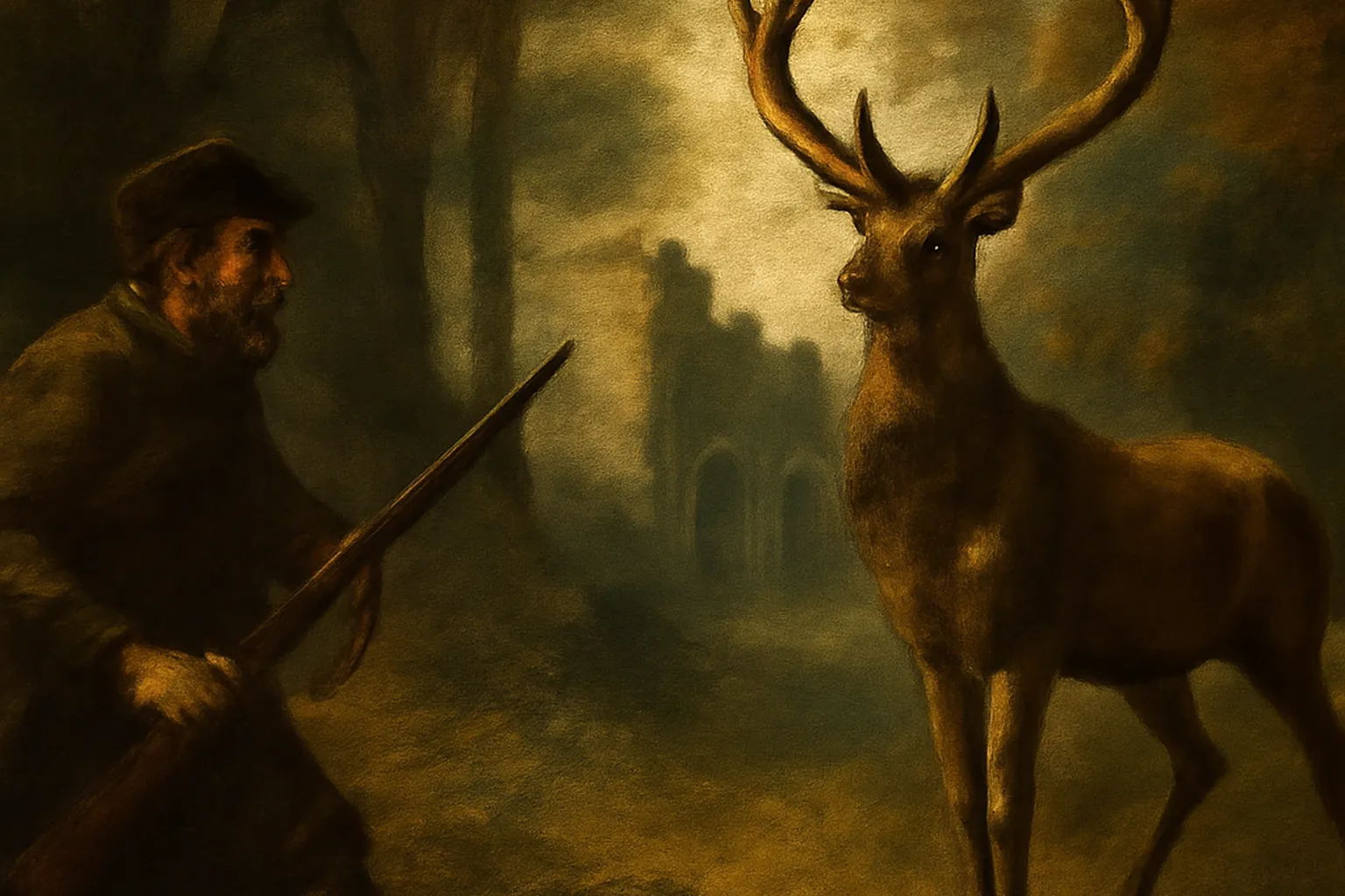 Sculpture ancienne du cerf crucifère conservée dans un musée d'art religieux belge