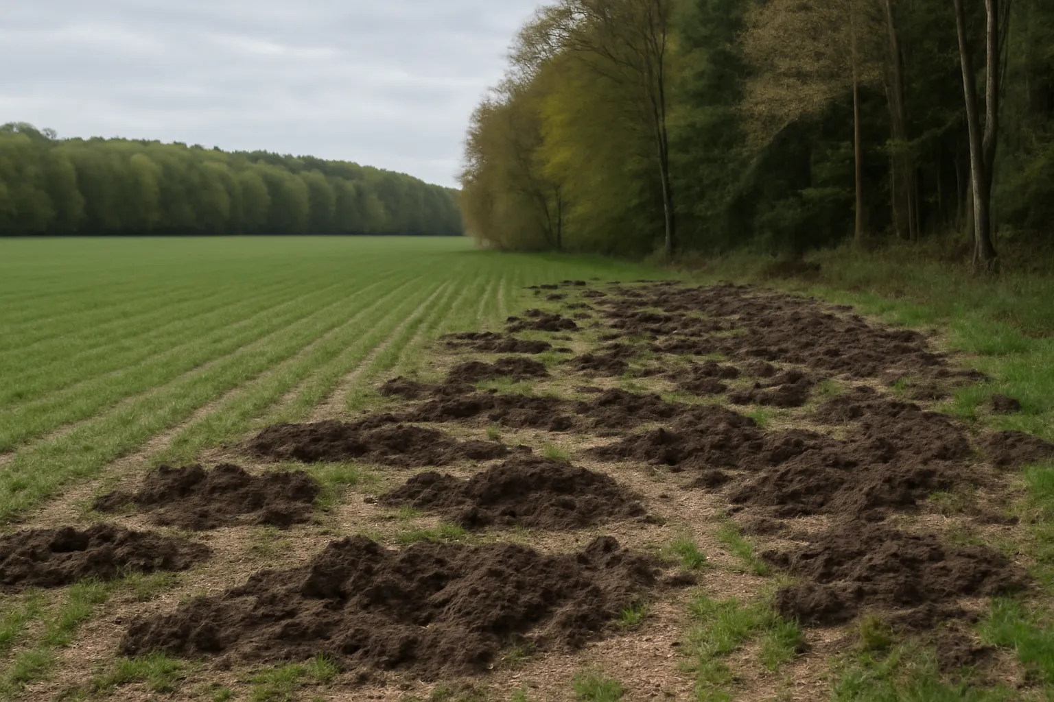 Sanglier et marcassins dans une clairière forestière des Ardennes belges